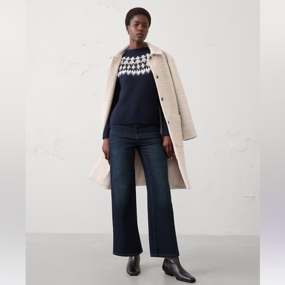 Banana Republic Factory Brushed Pullover Navy Fair Isle Sweater - Picture 3 of 6